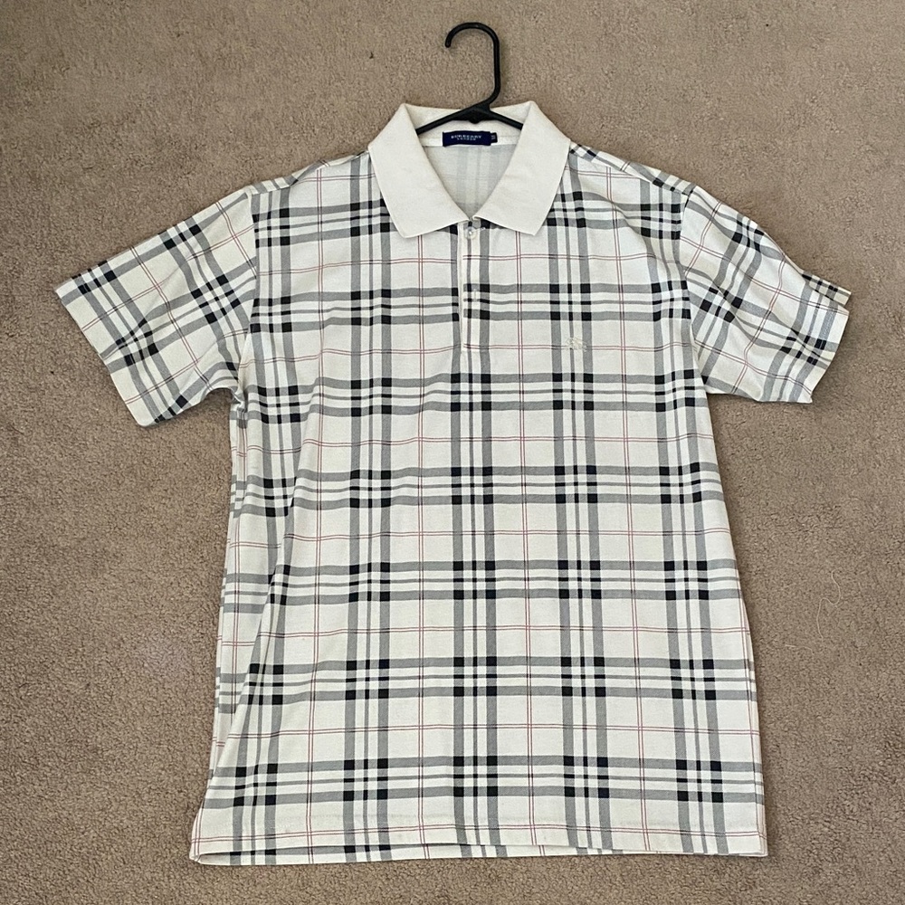 Burberry White and Black Check Polo Shirt